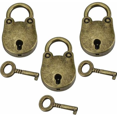Vintage 3-Piece Mini Padlock Set, Locker Padlocks with Key, Small Padlocks, Mini Suitcase Padlock with Key, Bear-Shaped Padlock for Small Luggage and Lockers (1/5)