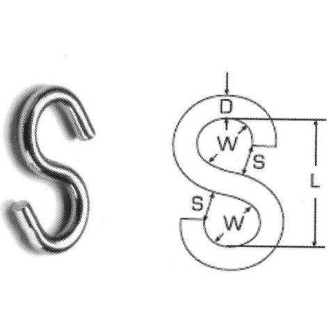 Kitchen hook / sailing boat S hook - 3 mm A4 (T316) marine grade stainless steel