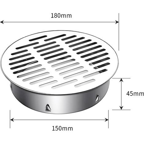 Siphon de sol en acier inoxydable, grille anti-obstruction ronde, crépine de siphon de balcon pour salle de bain, cuisine, salle d'eau (sortie plate 160) (LGL) (1/4)