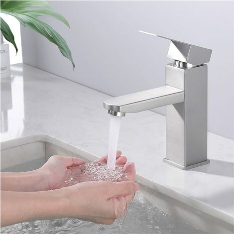 Robinet Salle de Bain Mitigeur Lavabo à Deux Voies pour en Inox Robinetterie Brossée Classique Acier (1/4)
