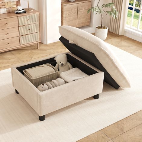 Puf baúl de chenilla OKWISH beige 98 x 65 x 48 cm (1/5)