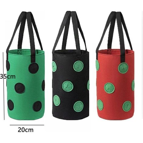 3 Pack (Red, Black, Green) 20cm35cm Hanging Grow Bags, 12 Holes Breathable Planting Bags for Strawberries, Herbs, Flowers, Vegetables