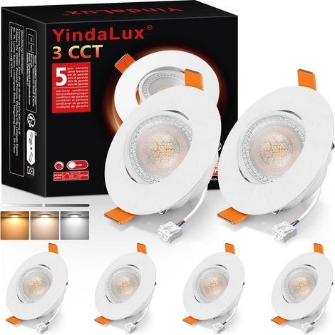 Spot LED encastrable 230V Dimmable 5W IP44 Ultra Plat, Diamètre de perçage 68-80 mm, 3000K/4000K/6000K, Orientable 45°, Plafonnier LED pour Salle de Bain Salon Blanc, Lot de 6 (1/5)