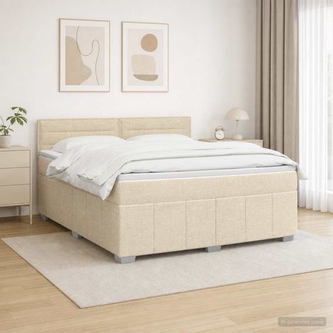 vidaXL Cama de muelles con LED y colchón Crema 140 x 200 cm Tela (1/5)