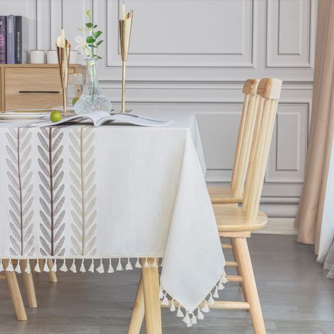 Nappe rectangulaire en coton et lin lavable, élégante, 140 x 220 cm, pour la maison, la cuisine et la table à manger (1/5)