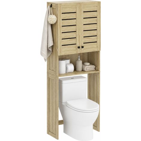 Meuble WC dessus de toilette/machine à laver - HOMCOM - avec placard à porte double, portes à persiennes - 67x31,5x190cm - chêne
