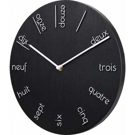 Horloge murale ronde 30 cm silencieuse fond noir chiffres blancs réf 8293 – Livraison gratuite