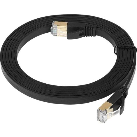 Câble plat noir de -7, câble Ethernet avec serre-câble et connecteur RJ45 blindé, pour connexion Internet (1/5)