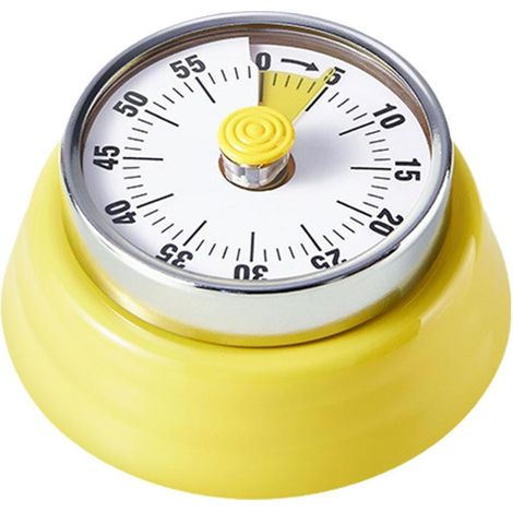 Mechanischer Zeitschalter aus Edelstahl, der eine präzise Zeitmessung gewährleistet und sich für Küchen, Labore und Sport eignet (gelb).