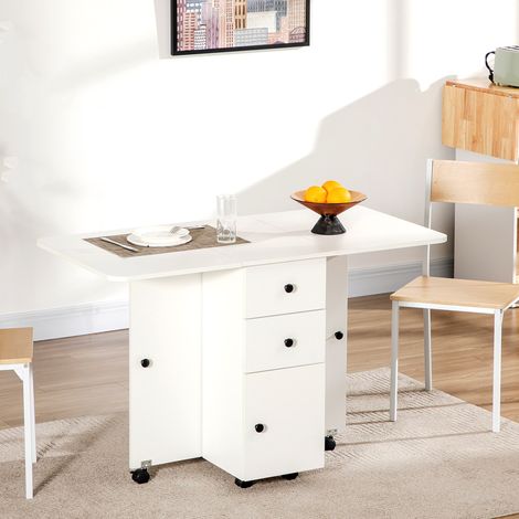 Table Pliante Roues Ailes Pliantes Appoint Multifonctionnelle Rangement Blanc 120x60x76,5cm