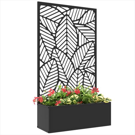 Porte-plantes métal noir avec treillis et bac 61 x 23 x 113 cm (1/5)