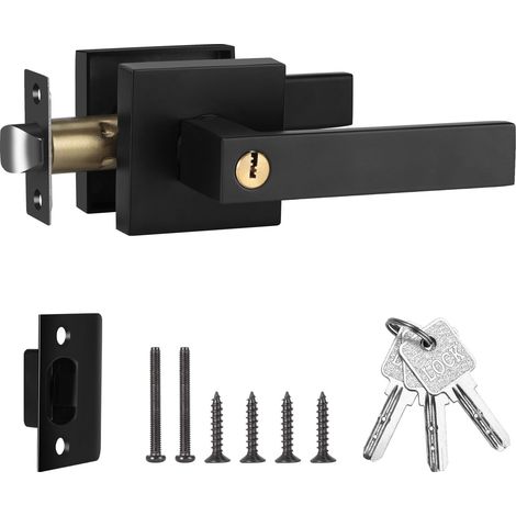 Poignée de Porte d'Entrée Extérieure Serrure Porte Chambre avec Clé Poignée de Porte à Levier Avec Serrure et Clé Noir (1/5)