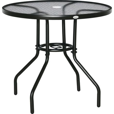 Table jardin ronde avec trou parasol, plateau, conception soignée (1/5)