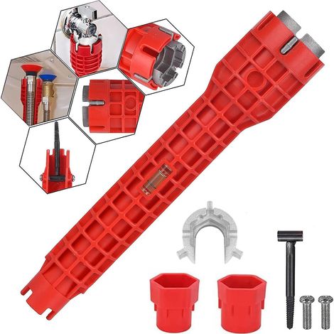 Outil de clé à robinet 8 en 1 Multifonction Robinet et Évier Installer Outil de clé à tuyau de plomberie Outil D'Installation De Robinetterie D'éVier pour évier salle de bain cuisine (1/5)