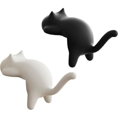 2 Crochets Chat Adhésifs pour Table/Bureau, Porte-Sac Anti-Dérapant sans Perçage, Design Mignon pour Sacs et Accessoires (Noir et Bl (1/5)