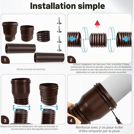 Flexible Gutter Extension Round for Downpipe 80/100 mm, Extendable from 47 to 150 cm, (Brown) (1/4)