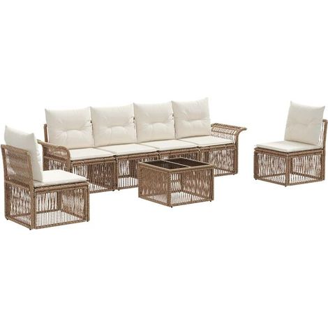 Ensemble de Canapé de Jardin 7 Places en Polyrotin Beige (1/5)