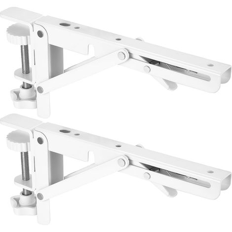 Équerre Pliante, Equerre Pliable avec Serre Joint en C, Equerre Etagere Murale, Equerre Murale, Support Console Pliable Rétractable pour Étagères Charge Lourds Chambre Table Murale Pliante, Blanc (1/5)