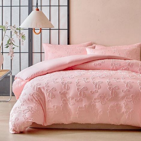 Bettwäsche-Set 135x200cm Rosa mit Tufting-Schleifen-Design