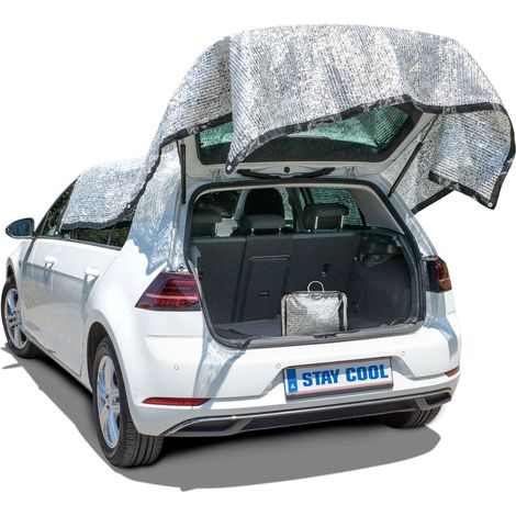 Sonnenschutznetz Stay Cool, Schattennetz Auto (bis zu 20 °C kühler), Sonnenschutz für Hund mit UV-Schutz, Sonnensegel, PKW-Schattenspender silber 3x4m (1/5)