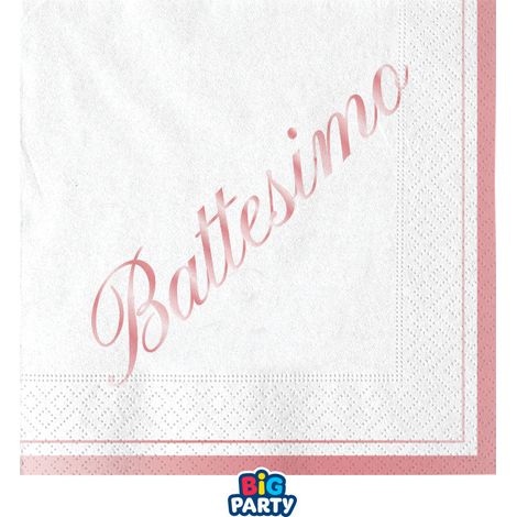 Big Party Tovaglioli Carta Battesimo 25 x 25 Cm Cf 16 Pz Rosa