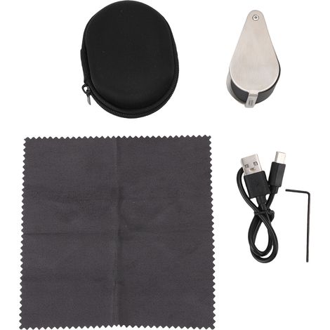 Lupa de joyero plateada 10X, portátil y recargable, 4 modos de iluminación, lupa de bolsillo plegable con cristal K9. (1/5)