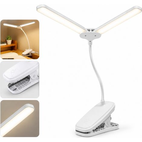 Lampe LED à Pince Rechargeable USB Dimmable Température de Couleur Réglable Protection des Yeux 45 cm pour Bureau Chevet et Lecture Plastique Blanc 0,7 kg (1/5)