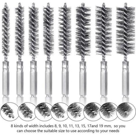 Foret à Brosse Métallique - Tige Hexagonale 6,35 mm - Diamètre de Brosse 25 à 102 mm - Pour Perceuse et Visseuse - Lot de 8 Pièces (1/4)