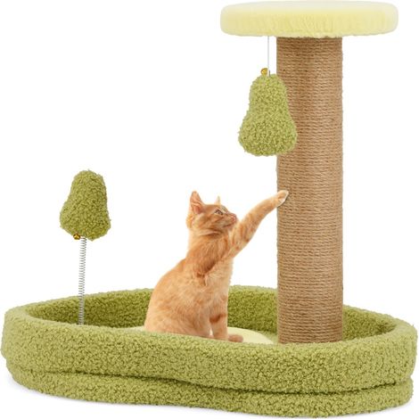 Tiragraffi per gatti in juta con giocattolo a molla, Albero tiragraffi per gatti con cuccia a tema avocado Verde (1/5)