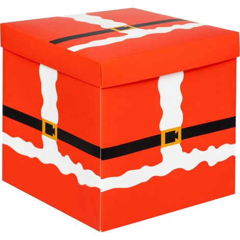 Scatola regalo pieghevole decorata con il vestito di babbo natale 20x20x20cm rosso - Feeric lights & christmas