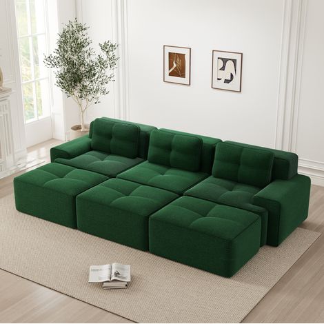 Sofá modular esquinero 293x177x69 cm de tela verde, con función cama, para salón – MEUBLIV (1/5)
