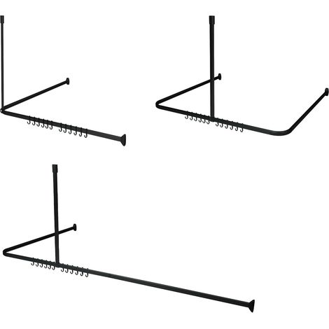Easy Roll, Tringle Rideau, Barre de Douche Angle Universelle, Longueur Adaptable, Plusieurs Combinaisons en L ou U, A percer, Fixations et Support de Plafond Inclus, Noir (1/5)