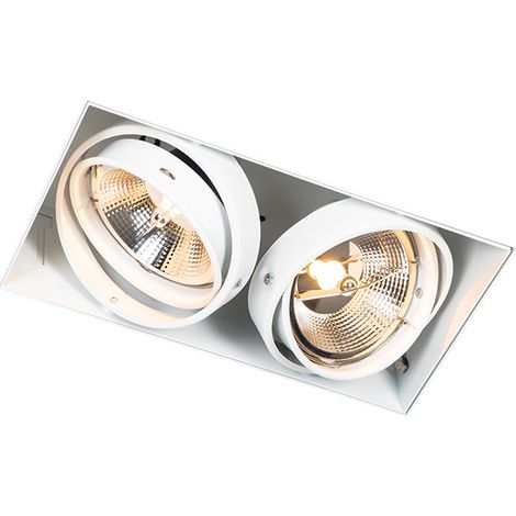 QAZQA + Moderno Foco empotrado blanco GU10 AR111 sin marco 2 luces - Oneon Acero Rectangular Adecuado para LED Max. 2 x 50 Watt