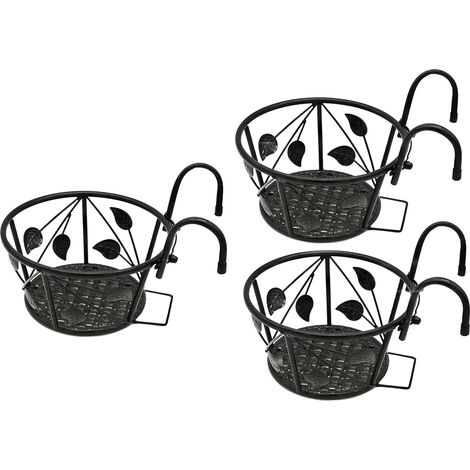 Juego de 3 soportes/jardineras colgantes para plantas, 22 x 22 x 18 cm, de hierro, para uso interior y exterior (balcón, valla, terraza, pared, jardín), color negro. (1/5)