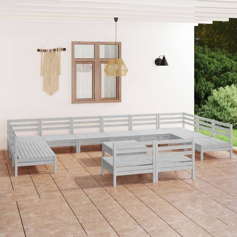 Salon de jardin 13 pcs Ensemble Table et Chaise de Jardin - Blanc Bois de pin massif BV556562 - BonneVie (1/5)