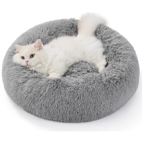 Panier pour Chien Lavable et Doux pour Chat - Ø 50 cm Coussin Donut, Lieu de Couchage pour Chats et Chiens Petits, Coussin Rond en Peluche pour Chat, Gris (1/5)