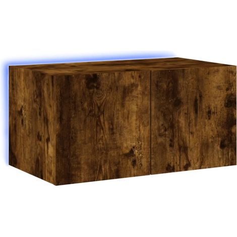 Mueble TV multimedia estante para televisión buffet para televisión comedor salón dormitorio suspendido con luces LED roble ahumado 60 x 35 x 31 cm marrón 020027988