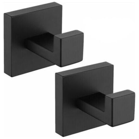 royaluxe-Lot de 2 Patère de salle de bain Serviette De Bain Crochet En Inoxydable Carré Vêtements Serviette Manteau Robe Crochet Armoire Placard Porte, Noir (1/5)