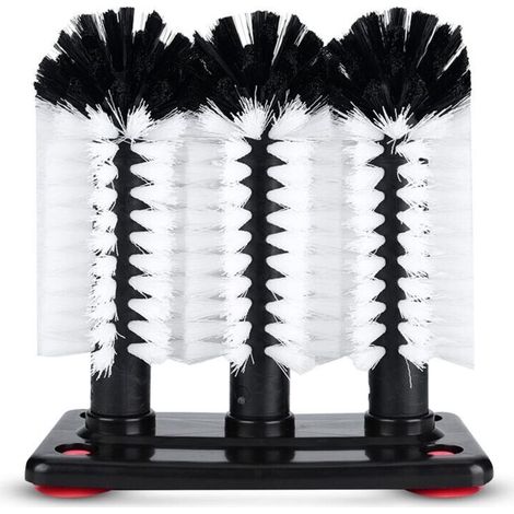 Brosse à Verre,Brosse Lave-Verre,Lave Verre à 3 Têtes avec Base à Ventouse,Brosse Nettoyage Bouteille en Verre,Brosse de Nettoyage de Verre Brosse Bouteille avec Ventouse,goupillon biberon,19x10x19cm (1/4)