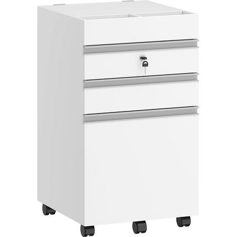 Caisson de bureau sur roulettes 40 x 40 x 65 cm – 3 tiroirs verrouillables – Matériau panneau de particules et acier – Charge max 30 kg