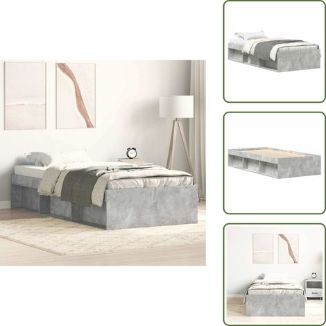 Bettgestell Betongrau 75x190 cm - Beton Grau - Holzrahmen - Massivholzbette - Lattenrost - Einzelbett (1/5)