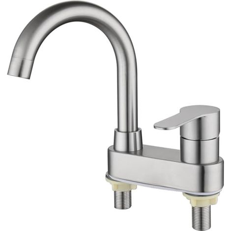 Miscelatore monocomando per lavabo centrale, rubinetto lavabo a 2 fori, finitura nichel spazzolato