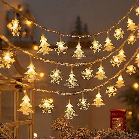 Guirlande lumineuse LED flocons de neige pour sapin de Noël, décoration de Noël pour la maison, guirlande lumineuse de 13 m avec 20 LED pour le Nouvel An, motif flocons de neige (1/5)