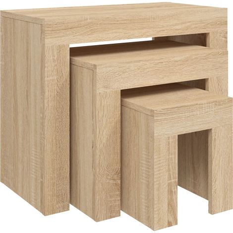 Lot de 3 tables d'appoint gigognes en bois d'ingénierie couleur chêne DEC040553