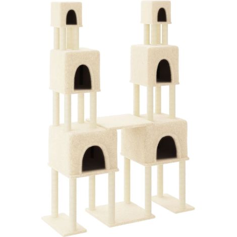 Tiragraffi per gatti Mobili per arrampicata su torre Tiragraffi Piattaforma da arrampicata con tiragraffi in sisal 199 cm crema 020022509
