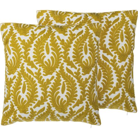Dekokissen 2er Set PRIMULA Baumwolle 45 x 45 cm Senfgelb Ikates Muster