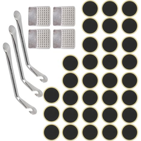 Kit de Réparation de Chambre à Air - 39 Pièces - Leviers en Acier - Patches Sans Colle - Râpe Métallique - Pour Vélo Route et VTT - 1 Unité (1/5)