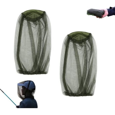 Lot de 2 - Moustiquaire de tête - Casquette anti-moustiques - Respirante - Verte - Idéale pour la pêche, le camping et la randonnée en montagne. Convient à tous types de casquettes. (1/5)