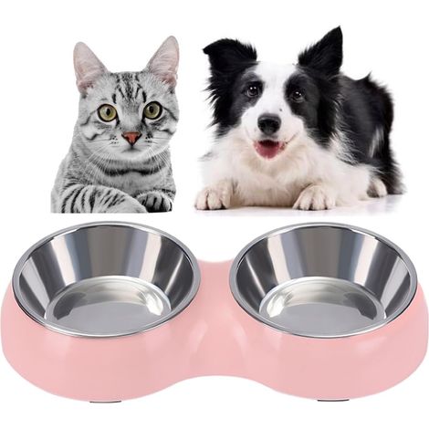 Gamelle 2 en 1 en acier inoxydable pour chien et chat - Gamelle multifonction pour nourriture et eau - Rose
