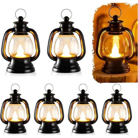 Lot de 6 mini lanternes LED noires - Décoration d'Halloween - Mini lanterne de décoration de Noël - Lanterne de Noël LED - Décoration Ramadan - Mini lanterne noire - Décoration de table médiévale (1/4)